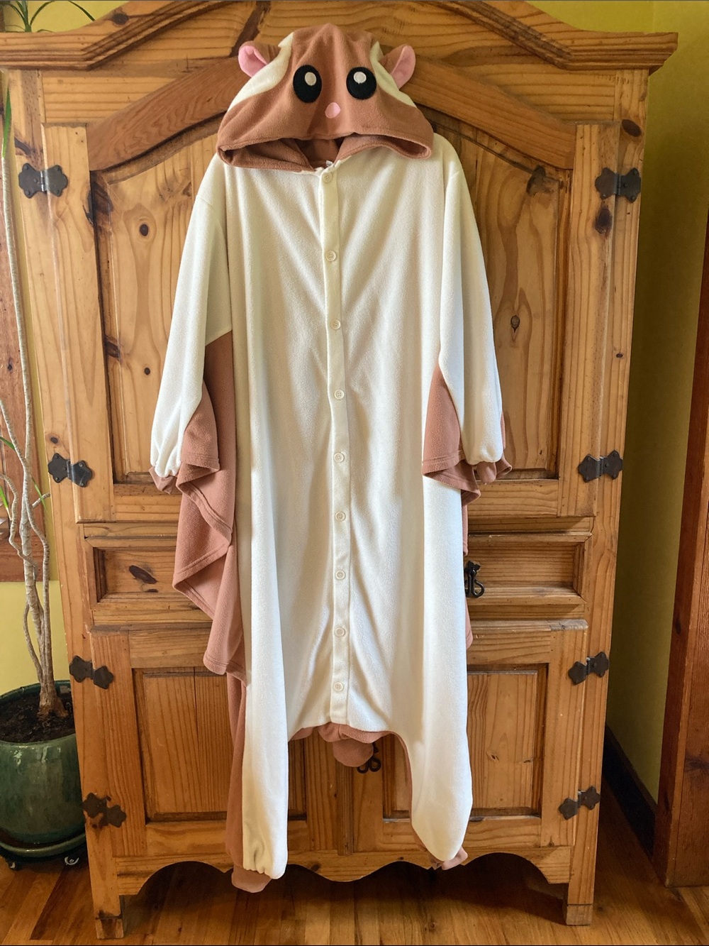 Adult Azo white brown  flying squirrel hooded costume size L